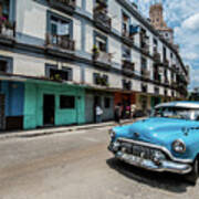 Blue Car In The Street. Havana. Cuba Art Print