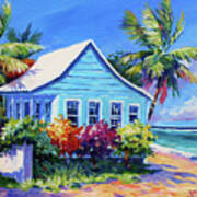 Blue Cottage On The Beach Art Print