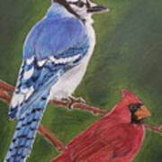 Blue Jay and Cardinal Drawing by Ismael Aguilar - Pixels