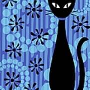 Blue Mod Cat Art Print