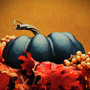 Blue Pumpkin And Autumn Foliage Art Print