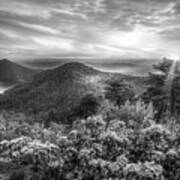 Blue Ridge Overlook Great Smoky Mountains Black And White Art Print