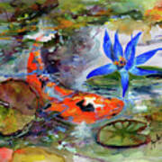 Blue Waterlily Koi Fish Pond Art Print