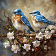 Bluebirds On The Nest Art Print