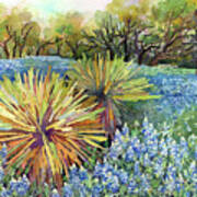 Bluebonnets And Yucca-pastel Colors Art Print