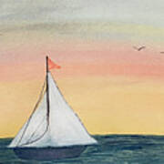 Boat At Sunset Art Print
