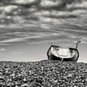 Boat On Shore Lonely Left Over Cley Next The Sea,  Norfolk Uk Art Print