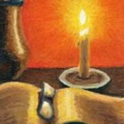 Book Reading By Candle Light Art Print