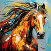 Born Free-colorful Horse Paintings - Yellow Turquoise Art Print