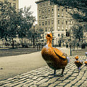 Boston Public Garden Ducklings Panorama - Selective Color Art Print