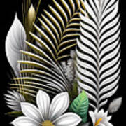 Botanical Palm Leaves On Black Background Art Print