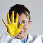 Boy With Yellow Paint On Hand Art Print