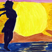 Breezes A Girl With Arms Outstretched Behind Her On The Beach Art Print