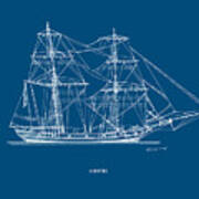 Brig - Traditional Greek Sailing Ship - Blueprint Art Print