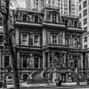 Broad Street Philadelphia - The Union League Building In Black A Art Print