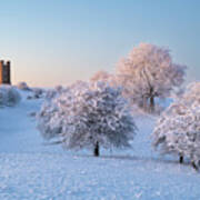 Broadway Tower In The Snow At Sunrise Art Print