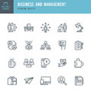 Business And Management  - Thin Line Icon Set Art Print