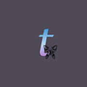 Butterfly Silhouette On Monogram Lower Case T Gradient Blue Purple Art Print