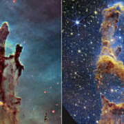 Pillars Of Creation, Jwst And Hubble Images Art Print