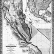 California Antique Vintage Map 1852 Black And White Art Print