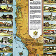California Missions Vintage Pictorial Map 1949 Art Print