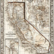 California Vintage County Map 1860 Sepia Art Print
