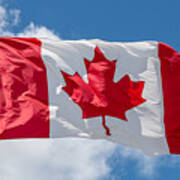 Canada Flag Waving On A Blue Sky Art Print