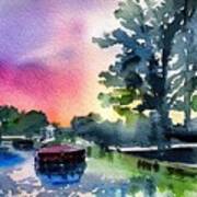 Canal Boat At Waterloo Village, Morris Canal, Sunset Art Print