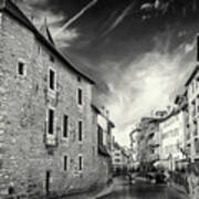 Canals Of Old Annecy France Black And White Art Print