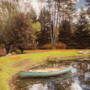 Canoe On The Edge Of The Lake Painting Art Print