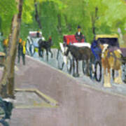Carriages, Central Park, New York City Art Print