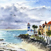 Cascais Lighthouse At Low Tide Art Print