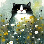 Cat In A Flower Field Art Print