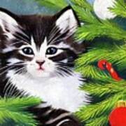Cat In The Christmas Tree Art Print