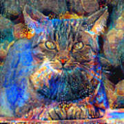 Cat In Vibrant Surreal Abstract 001002 20200420 Square V2 Art Print