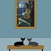 Cats Admire Picasso Old Guitarist Art Print