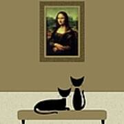 Cats Admire The Mona Lisa Art Print