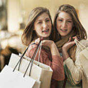 Caucasian Girls Carrying Shopping Bags Art Print