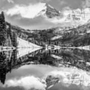 Center Panel 2 Of 3 - Maroon Bells Mountain Landscape Panoramic Bw - Aspen Colorado Art Print