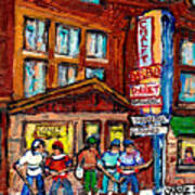 Chalet Bar B Q Ndg Landmark Sherbrooke And Girouard C Spandau Original Hockey Art Painting For Sale Art Print