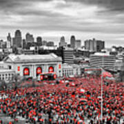 Champions Unite - A Sea Of Red Takes Over Downtown Kansas City - Selective Color Edition Art Print