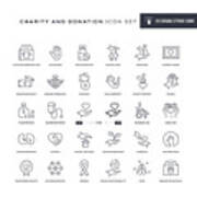 Charity And Donation Editable Stroke Line Icons Art Print