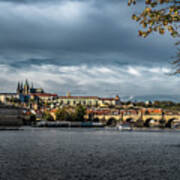 Charles Bridge Over Moldova River And Hradcany Castle In Prague In The Czech Republic Art Print