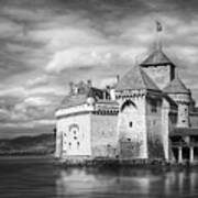 Chateau De Chillon Montreux Switzerland Black And White Art Print