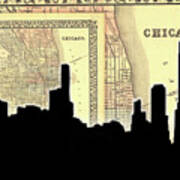 Chicago Black Skyline Map Art Print