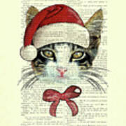 Christmas Kitty, Cute Xmas Cat Art Print