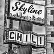 Cincinnati Skyline Chili Sign - Black And White Art Print