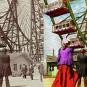 City - Chicago,il - Fair - The First Ferris Wheel 1893 - Side By Side Art Print