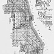 City Of Chicago Antique Map 1896 Black And White Art Print