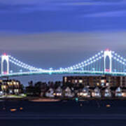 Claiborne Pell Bridge In Background  At Night In Newport Rhode I Art Print